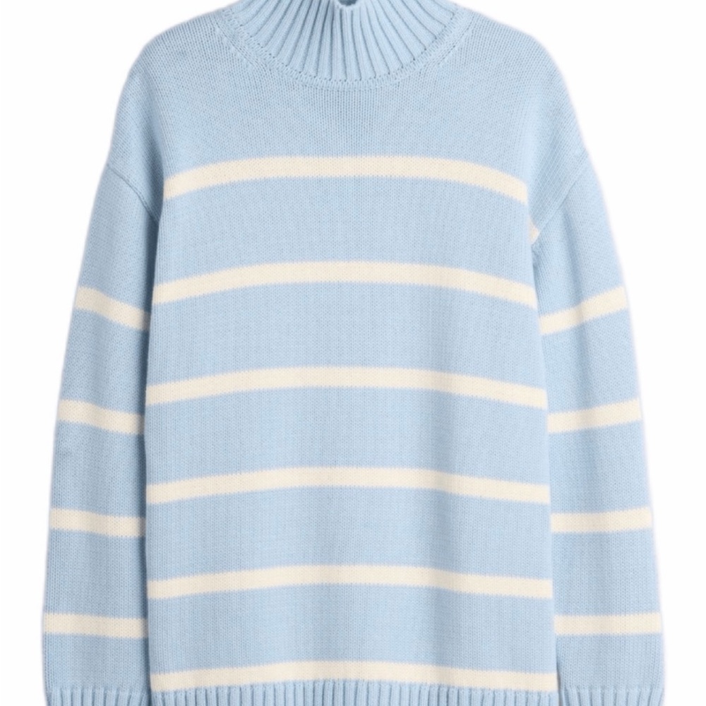 GAP Light Blue & Cream Striped Mock Neck Sweater 100% cotton